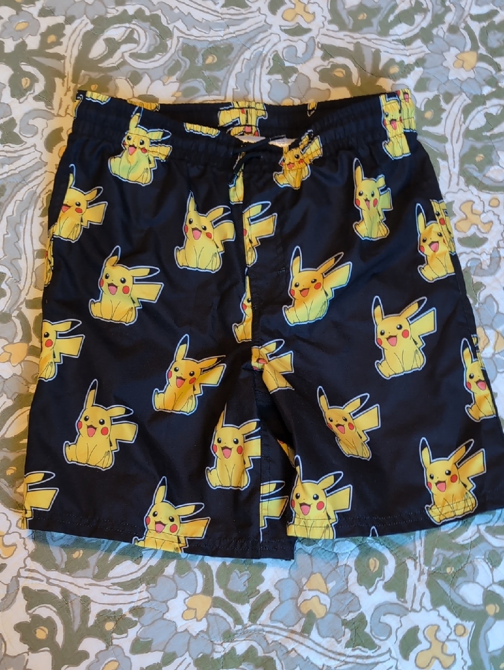 Pikachu Black Swim Trunks - Yellow Pikachu Print